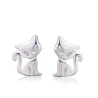 Женские серьги Котенок с бриллиантами в Корейском стиле, милые маленькие свежие и милые серьги с животными