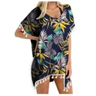 Женское шифоновое пляжное платье с принтом листьев, летнее свободное бикини, топы, размера плюс Купальники, Купальники, 2021