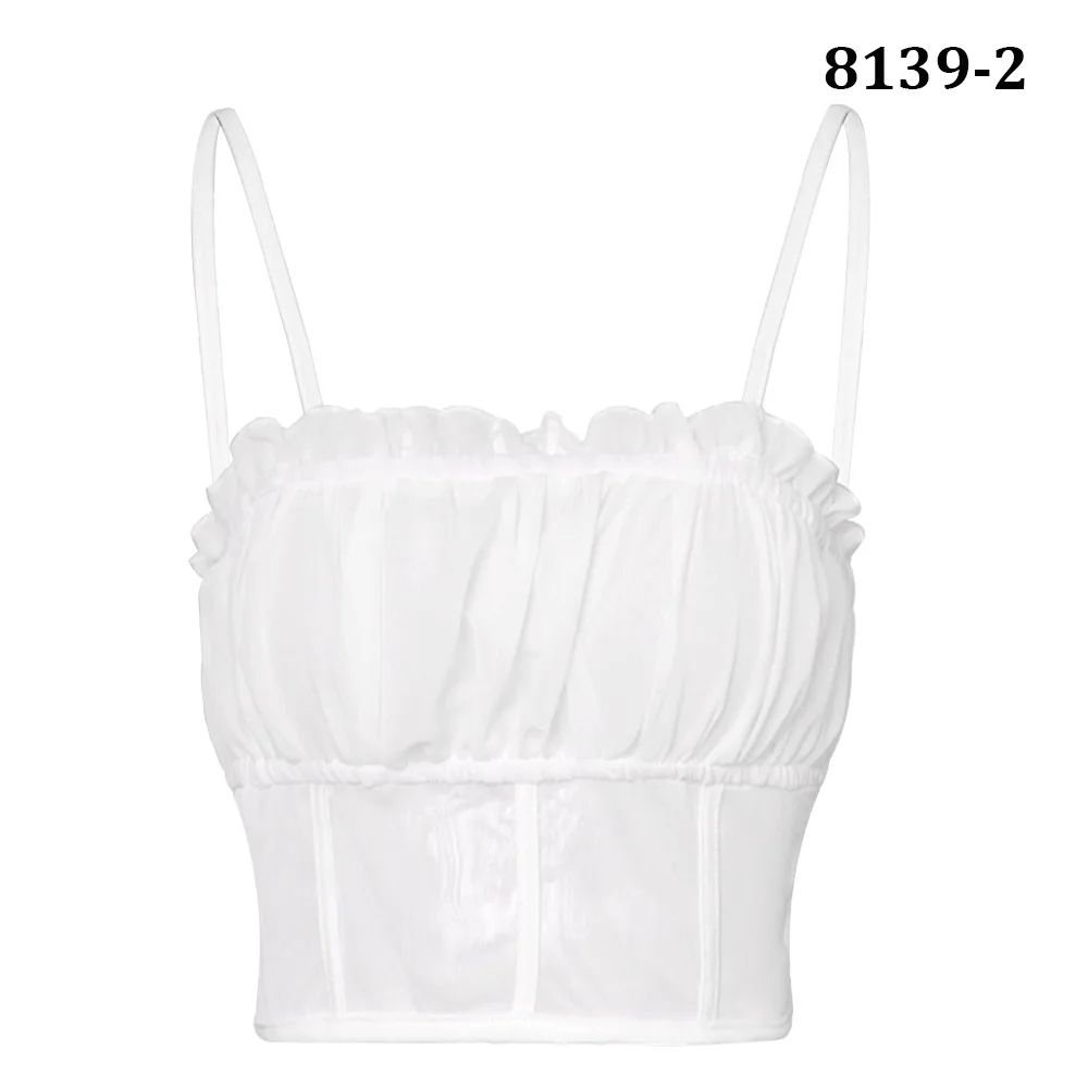 2020 Women Summer Black Chiffon Camis Tanks Strappy Camisole Mesh Top Shirts Female Sexy White Tops Vest | Женская одежда