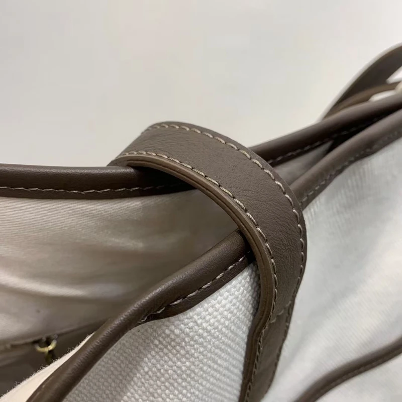 

Original Design Canvas With Leather Shopping Bag, Shoulder Casual Tote Bag Contrast Color Large Capacity, Fashionable All-Match