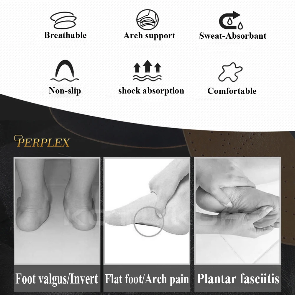 KOTLIKOFF Leather Orthotic Insole For Shoes Flat Feet Arch Support Orthopedic Shoes Sole Insoles For Men And Women's Shoes Pads