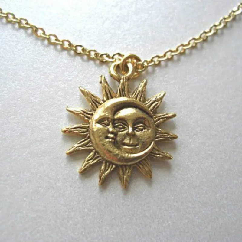 

Gold Sun and Moon Pewter Charm Celestial Dainty Necklace, 24K Gold Plated Charm Love Friendship Soulmate, Gift for Her Jewelry