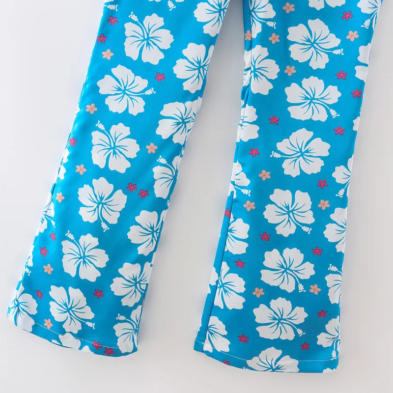 

Summer women's casual flower print high-waist flared pants