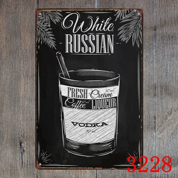 white russian cocktail recipe metal Tin Sign 20*30 cm sticker Decor Bar Pub Home Vintage Retro Poster comic sticker