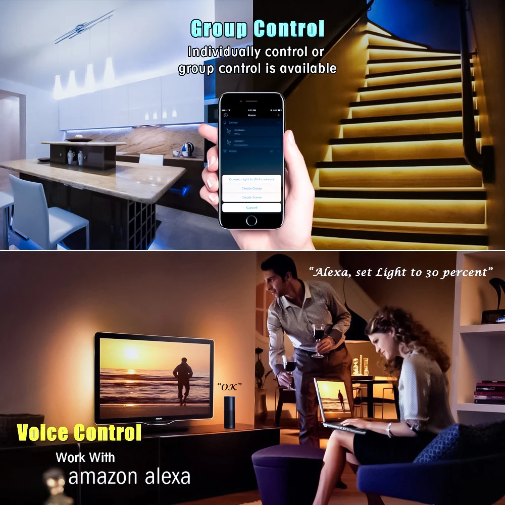 Светодиодная лента 2 м RGB умная лента гибкая лента для Mi Home APP WiFi работа с Alexa Google Assistant 16 миллионов цветов