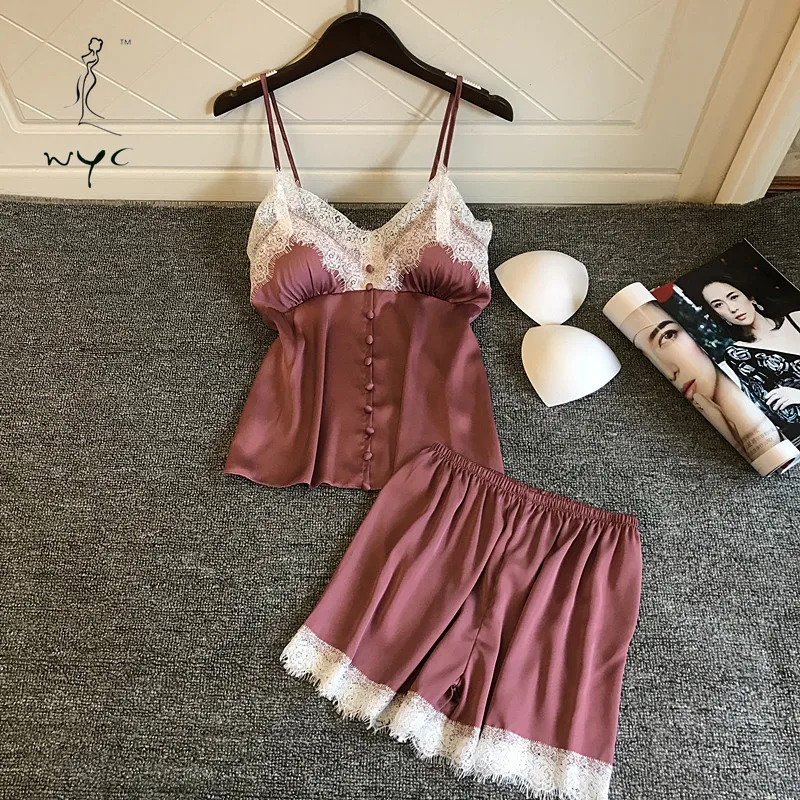 

Sexy Fashion Women Lace Patchwork Sleepwear Plus Size 2 Piece Set Summer Pajamas Homewear Female V-neck Loose Leisure Clothing