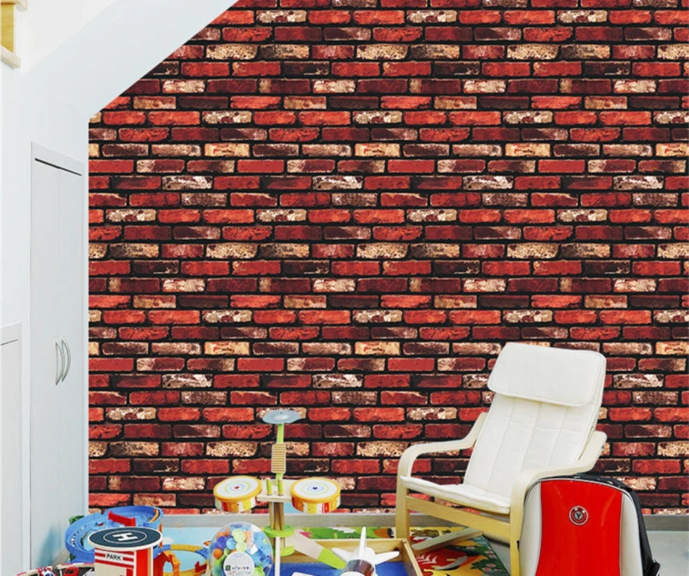 

Red Retro Brick Pattern PVC Self Adhesive Wallpaper for Home Bedroom Decor Background Wall Renovation Peel and Stick Waterproof