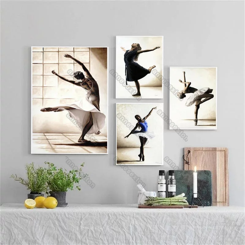 

Modern Style Canvas Painting Poster Ballet Dance Elegant Girls Under The Rays of Sunlight Picture for Home Rooms Wall Decoration