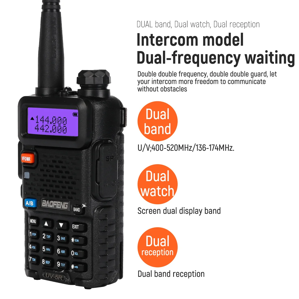 4PCS/Set BAOFENG UV-5R Walkie Talkie 5W Dual Band VHF UHF 136~174MHz 400~470MHz  Hunting Radio With Flashlight