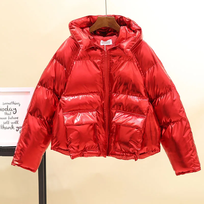 Модная теплая зимняя парка для женщин короткая Глянцевая пуховая хлопковая