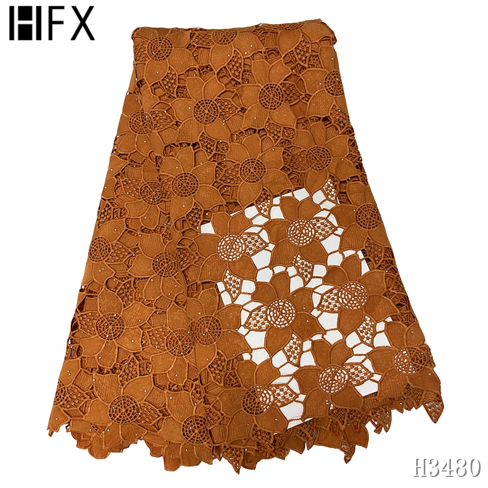 

HFX cord lace fabric african fabric lace tissu guipure haute qualit nouveau 2020 water soluble lace fabric for white dress H3480