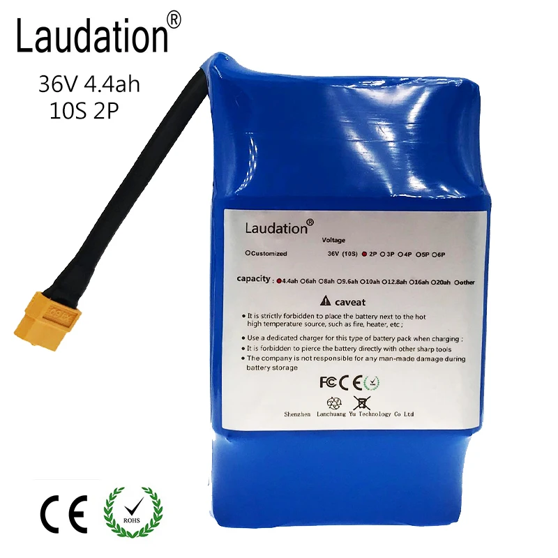 

Laudation 4.4Ah 36v 18650 Li-Ion Batteria BMS BMS 10S 2P For Balance Scooter Board 2 Wheel With 2A Battery Charger Free Shipping