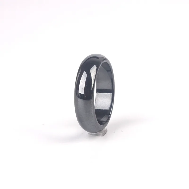 Fashion Jewelry Grade AAA Quality Cambered Surface Hematite Ring for Men Women Couple Simple Natural Stone Width Finger Rings images - 6
