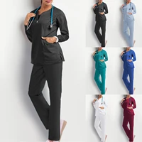 women medical unifroms suit long sleeve scrubs cotton nursing uniforms v neck doctor workwear winter hospital vet overalls nurse