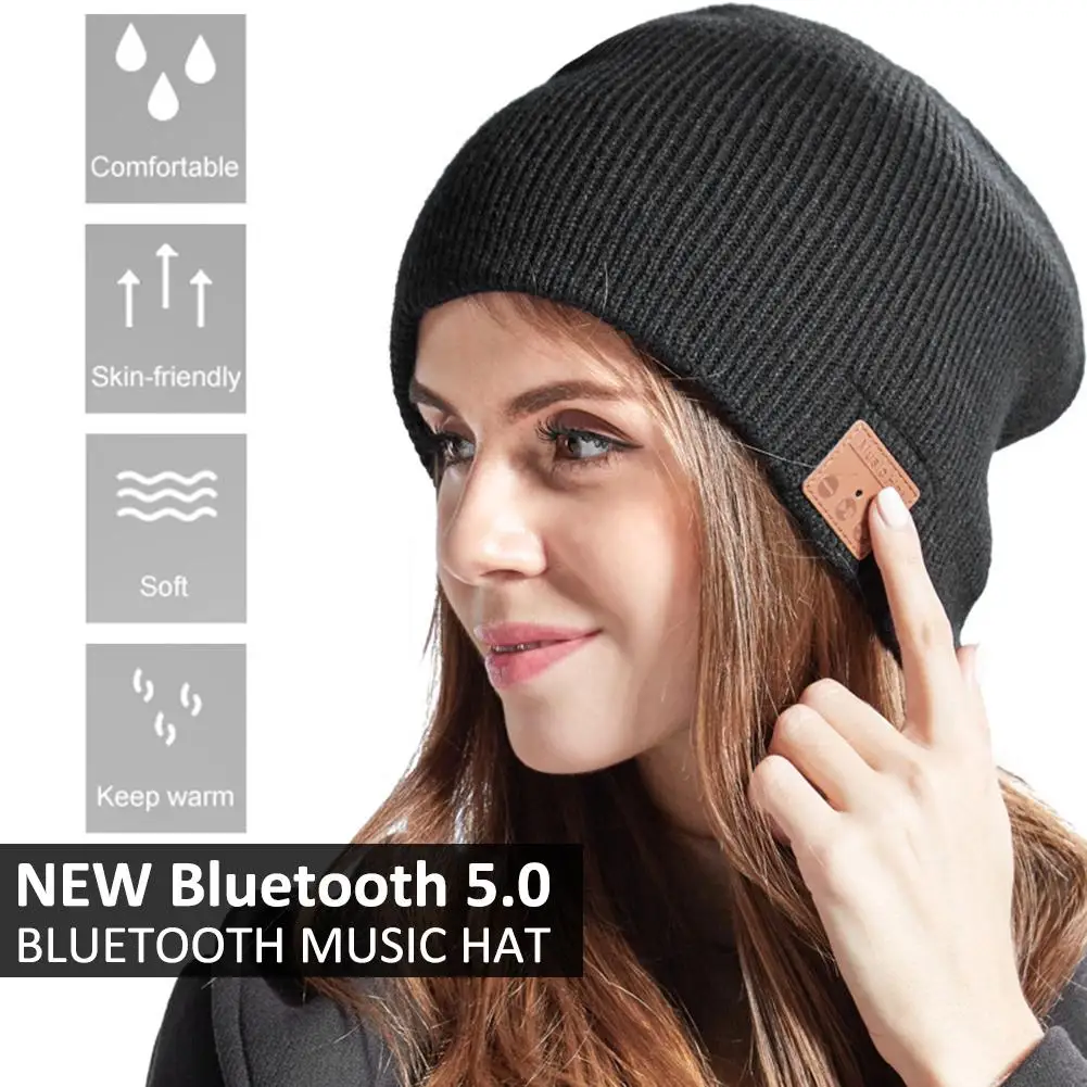 Универсальная Bluetooth 5 0 шапка для наушников Мягкая вязаная музыкальный плеер