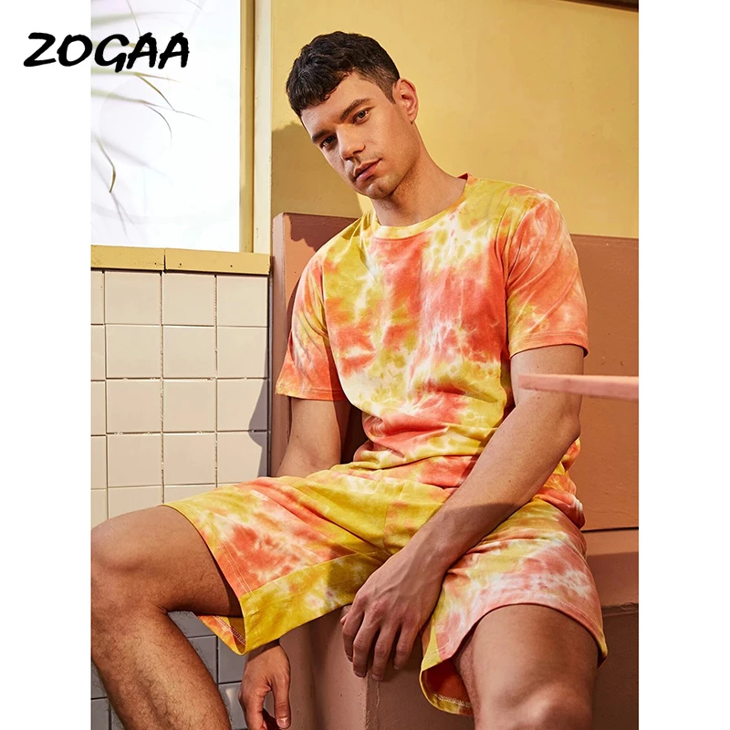 

ZOGAA Sets Men Summer New Sports Suit Tie-dye Shorts T-shirt Tracksuit Sweatsuit Korean Fashion Two Piece Clothing Casual Chic