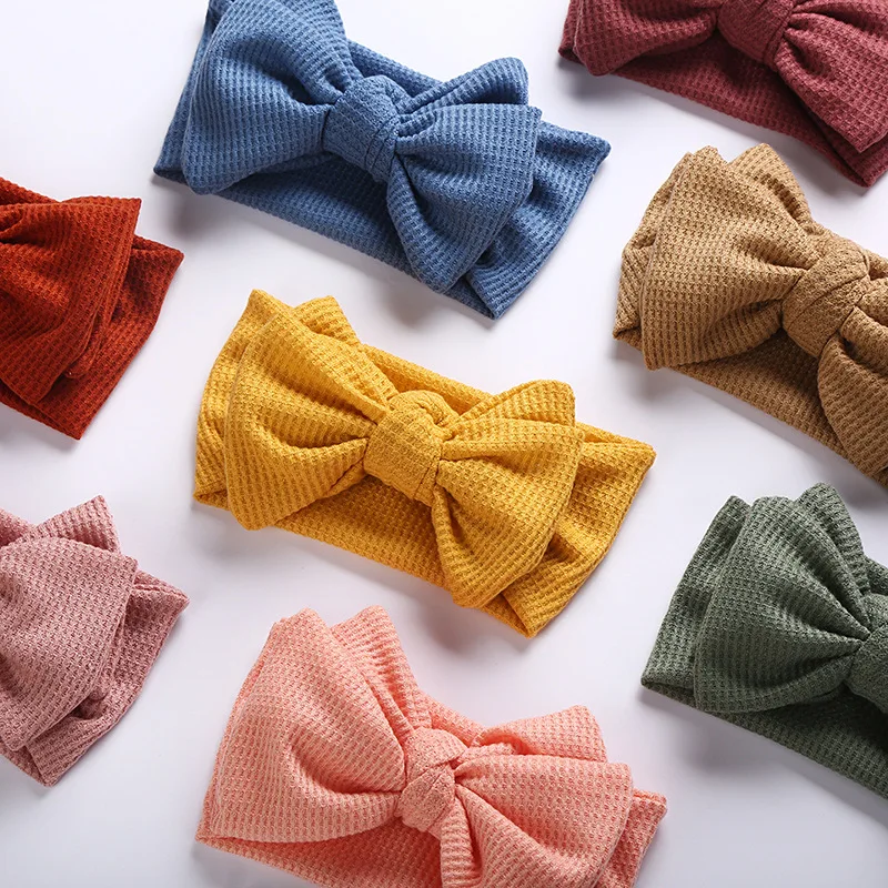 

20 Pcs/Lot,17CM Newborn Double Layer Waffle Knit Bow Headband Knotbow Turban Head Wraps Kid Children Christmas Party Accessories