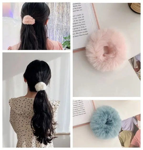 

New Winter Plush Hair Rope Scrunchies Women Fashion Candy Color Simple Elastic Hair Rubber Bands Tie Hair Ring Holder Headdress