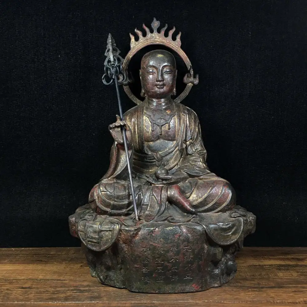 

Home Decor 12" Tibet Buddhism Temple Old Bronze Cinnabars Ksitigarbha Buddha statue Amitabha statue