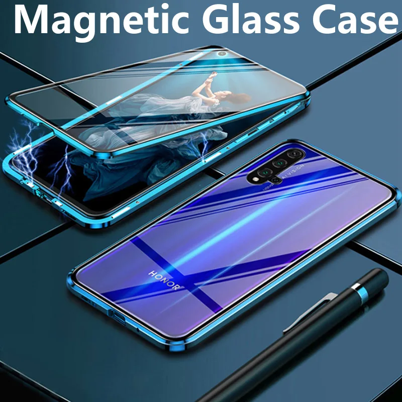 Магнитный стеклянный чехол с поглощением на 360 градусов для Huawei Honor X10 8X 20 9X 10 Pro Lite