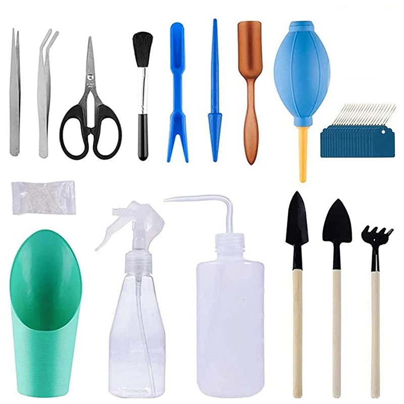 

Gardening Tool Set, 16 Piece Bonsai Miniature Succulent Planting Tools Includes Scissors