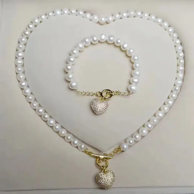 Бесплатная доставка натуральные 8-9 мм белые пресноводные жемчужины CZ ожерелье и