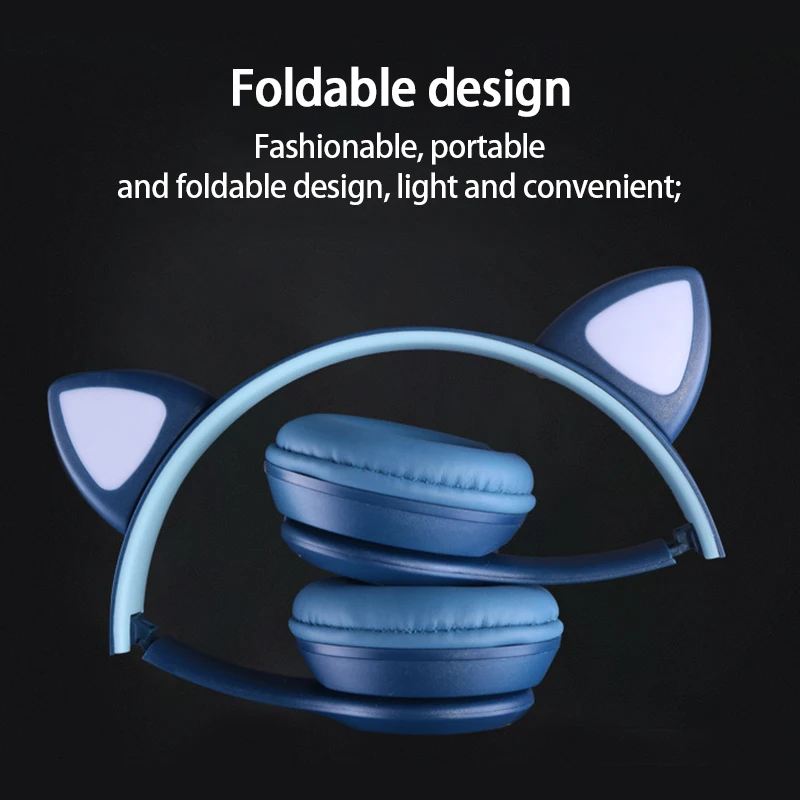 Cute Cat Ears Wireless Headphones With Mic Can Control LED Kid Girl Stereo Music Helmet Phone Bluetooth-compatible Headset Gift |