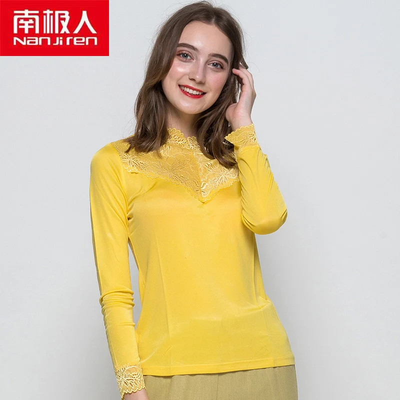 

Nanjiren Women Underwear Long Sleeves Silk Shirt Comfortable Comfortable Casual Home Cool Breathable Solid Color Girls Shirt