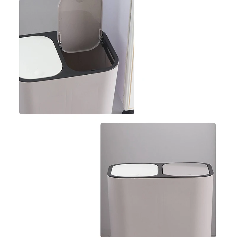 

Trash Can Rectangle Plastic Push-Button Dual Compartment 12 Liter Recycling Waste Bin Garbage Can