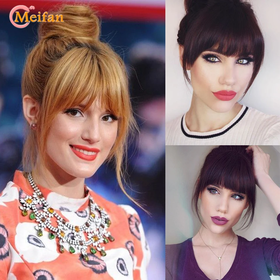 

MEIFAN Synthtic Natural Fake Fringe Clip in Bangs Extension Black Brown Red Bangs Hair Pieces for Women Hair Accessories