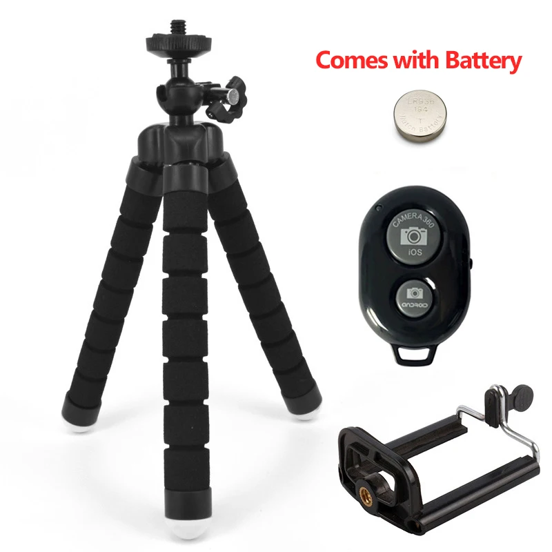 Black with 2 Гибкий мини-штатив-тренога Осьминог для iPhone, samsung, huawei, мобильного телефона, смартфона, штатив-тренога, подставка для камеры - Цвет: Black with 2