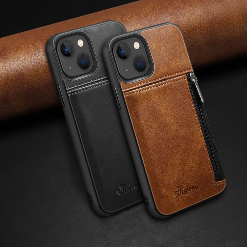 

Чехол-Кошелек из искусственной кожи на молнии для iPhone 12 13 Pro Max
