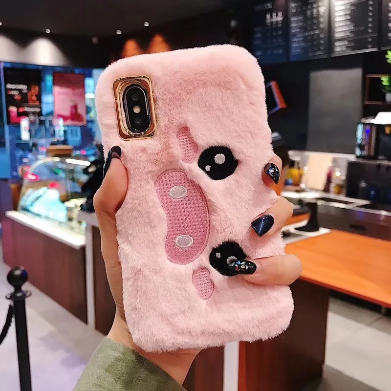 KISSCASE вышивка мультфильм свинья плюшевый теплый меховой чехол для телефона iPhone XS