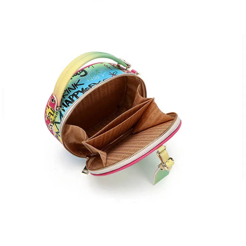 

New Women 2021 Graffiti Round Shoulder Bags Famous Brand Designer Female Letter Purses and Handbags Circular Tote Crossbody Bag