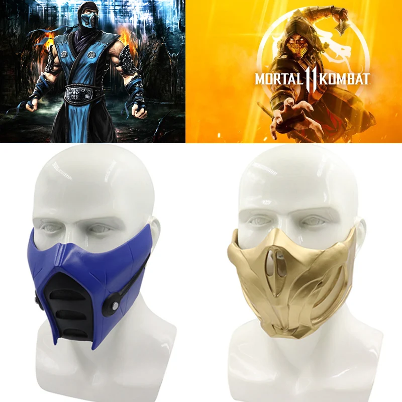 Mortal Kombat полимерные маски для косплея MK Скорпион желтая лицевая маска Sub Zero Blue