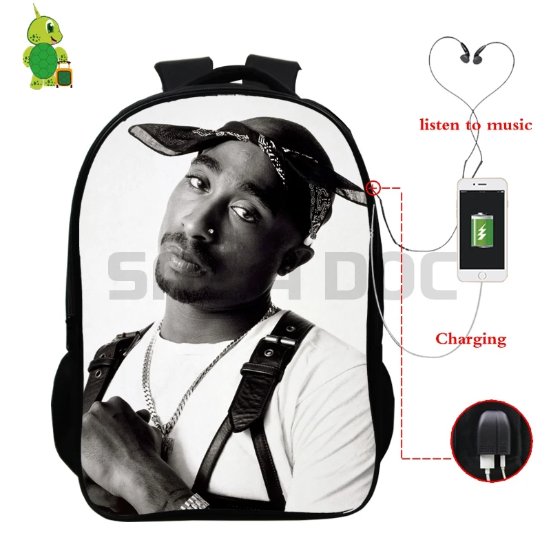 6 Известный Рюкзак с принтом Tupac, многофункциональные школьные сумки с USB зарядкой для подростков, женщин и мужчин, ежедневный рюкзак, коллекция фанатов - Цвет: 6