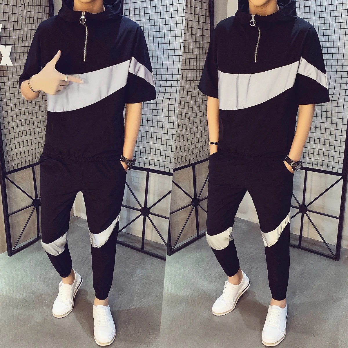 Костюм спортивный мужской из 2 предметов Свитшот и брюки в стиле хип хоп пэчворк