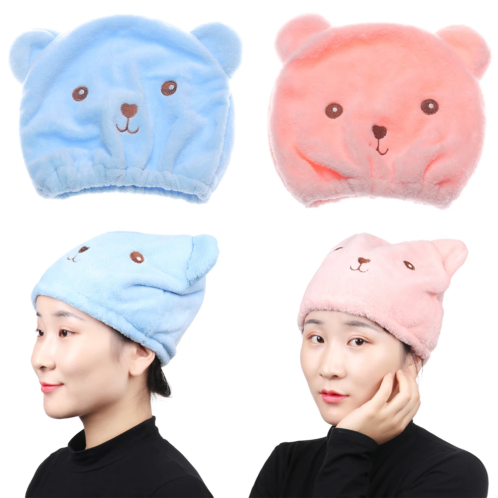 Шапочка для душа с милым медведем из микрофибры шапочка быстрой сушкой волос