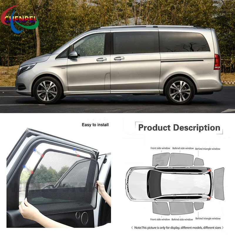 For Mercedes Benz V260 Car Full Side Windows Magnetic Sun Shade UV Protection Ray Blocking Mesh Visor Decoration Accessories