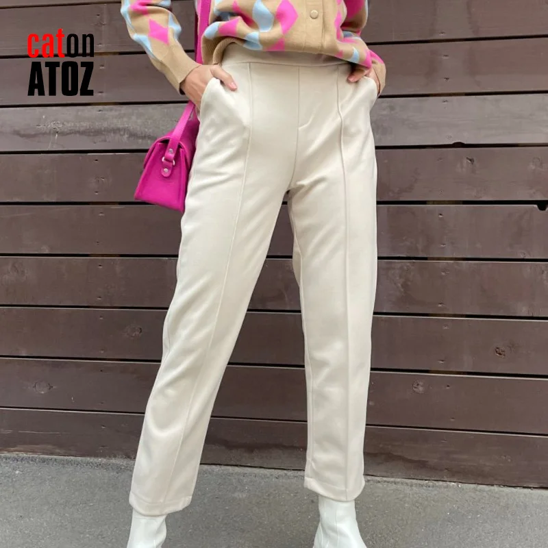 

CatonATOZ 2588 новые модные зимние плотные женские брюки-карандаш шерстяные брюки женские осенние свободные брюки с высокой талией шаровары