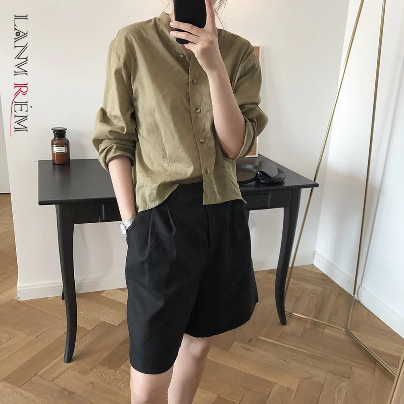 

LANMREM Women's White Top New Lapel Long Sleeve Short Loose Fit Casual Shirt Fashion Trend 2021 Autumn And Autumn 2E1306