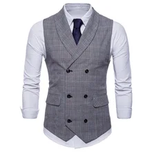 Gilet d'affaires pour hommes, veste d'automne décontractée pour hommes, gilet de costume anglais à carreaux avec poches, vêtement d'extérieur  (2)