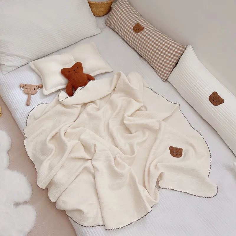 130*120CM Lace Edge Banded Muslin Cotton Blanket Baby Swaddle Newborn Bath Towel Receiving For Girl Boy Bedding Quilt | Мать и ребенок
