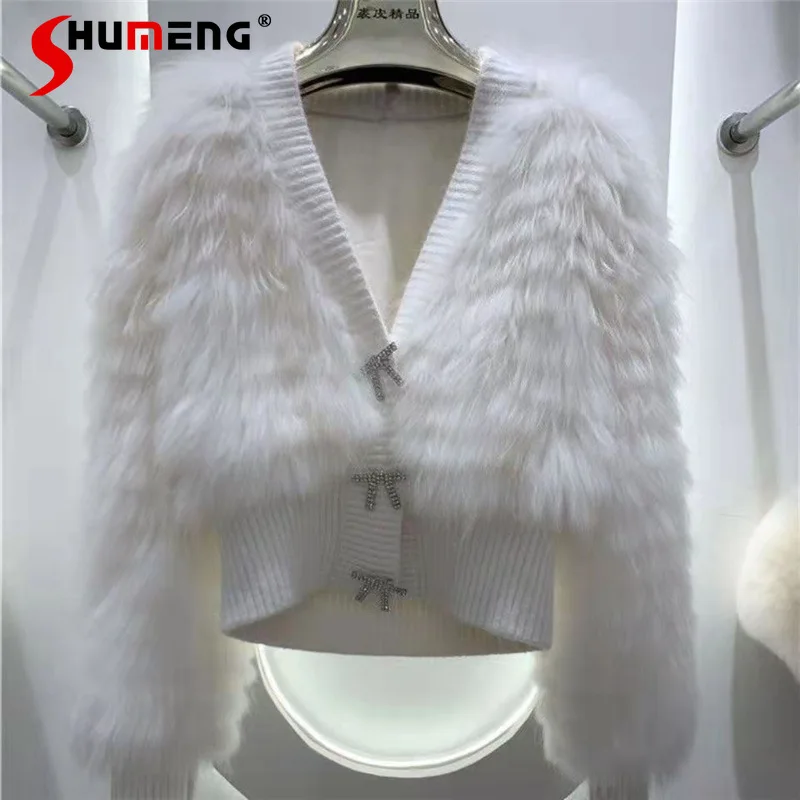 

2021 Autumn and Winter New Female Fashion Short Fur Coat Women's Sweet Solid Color Raccoon Fur Fox Fur Sweater Cardigan Coat