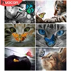 HUACAN полный дрель алмазов картина с изображением животных, котов, вышитая бисером дома декоративная Бриллиантовая мозаика наклейки на стену с бабочка