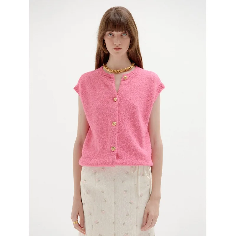 

Women Sweater 2021 Removable Sleeves Korean Knitted Cardigan Feminine Commuter Round Neck Single Breasted Sweater