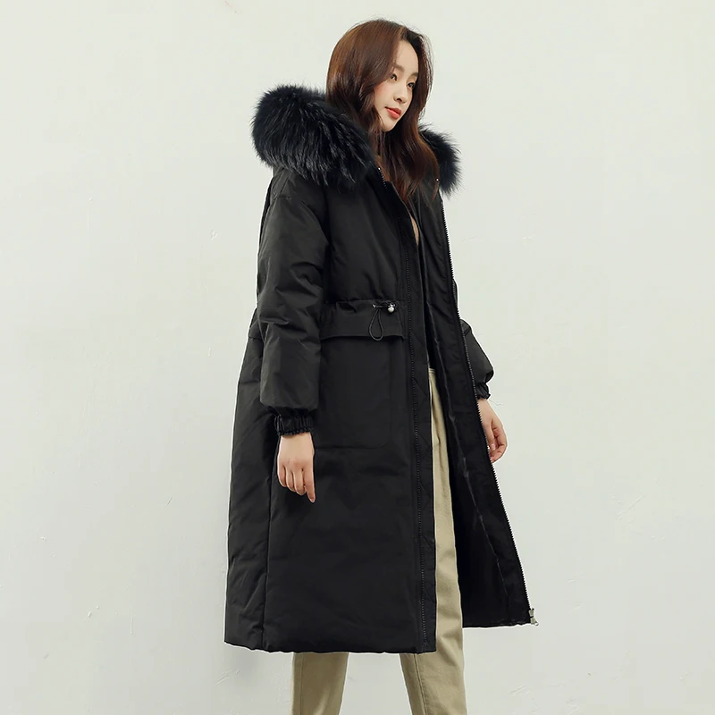 Женская длинная куртка с капюшоном свободная однотонная парка большими