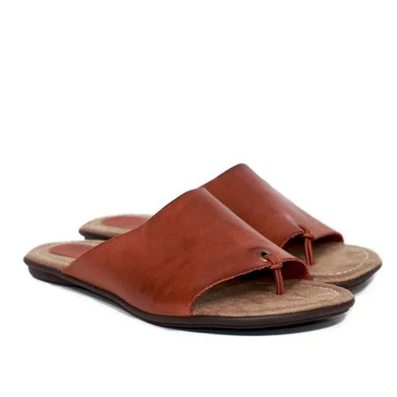 

Slippers Retro Women Clip Toe Slides PU Ladies Flip Flop Flats Shoes Summer Female Comfort Woman Plus Size Casual Beach Bathroom