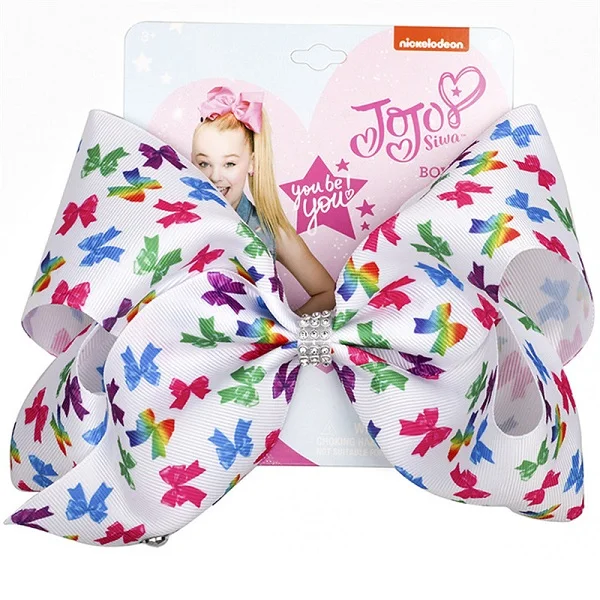 8&quot Jojo Siwa Hair Bows Rainbow Hairpin Handmade Printed Ribbon Bowknot Jumbo Girl Party Accessories for Kids Clip |