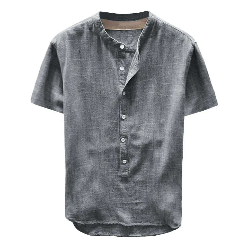 

Chemise Homme 2021 Summer Casual Shirt Fashion Men Button Linen And Cotton Fahion Solid Color Short Sleeve Tops Blouse